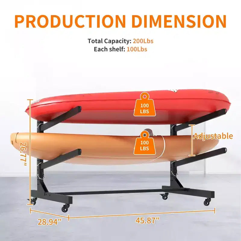 VIYET 27H Porta Kayak Autoportante, Supporto Regolabile Resistente con Ruote Bloccabili, Contiene 2 Kayak/Canoa/SUP/Tavole da Surf (Nero)
