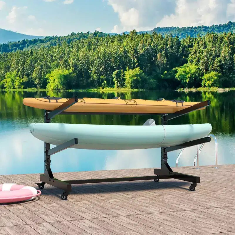 VIYET 27H Porta Kayak Autoportante, Supporto Regolabile Resistente con Ruote Bloccabili, Contiene 2 Kayak/Canoa/SUP/Tavole da Surf (Nero)