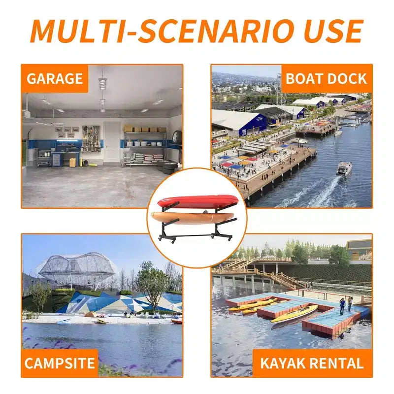 VIYET 27H Porta Kayak Autoportante, Supporto Regolabile Resistente con Ruote Bloccabili, Contiene 2 Kayak/Canoa/SUP/Tavole da Surf (Nero)