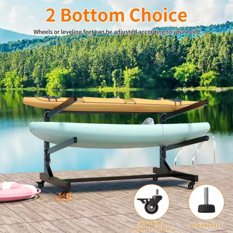 VIYET 27H Porta Kayak Autoportante, Supporto Regolabile Resistente con Ruote Bloccabili, Contiene 2 Kayak/Canoa/SUP/Tavole da Surf (Nero)