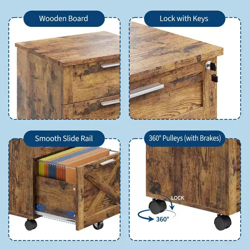 Classificatore a 3 cassetti con serratura, cassettiera mobile sottopiano per ufficio domestico, organizer in legno per documenti formato Letter/A4/Legal