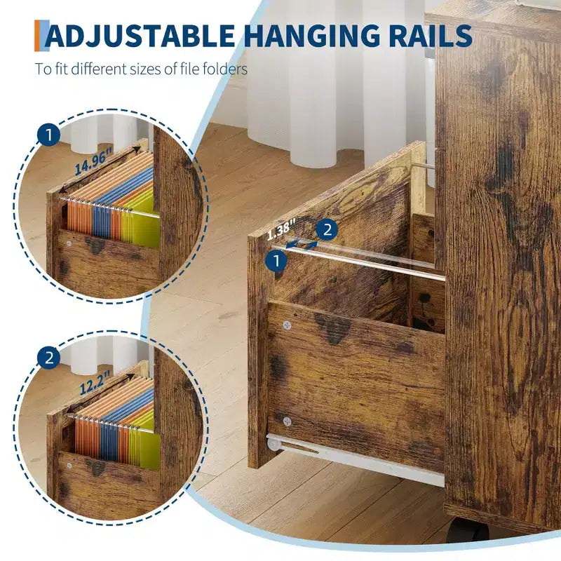 Classificatore a 3 cassetti con serratura, cassettiera mobile sottopiano per ufficio domestico, organizer in legno per documenti formato Letter/A4/Legal