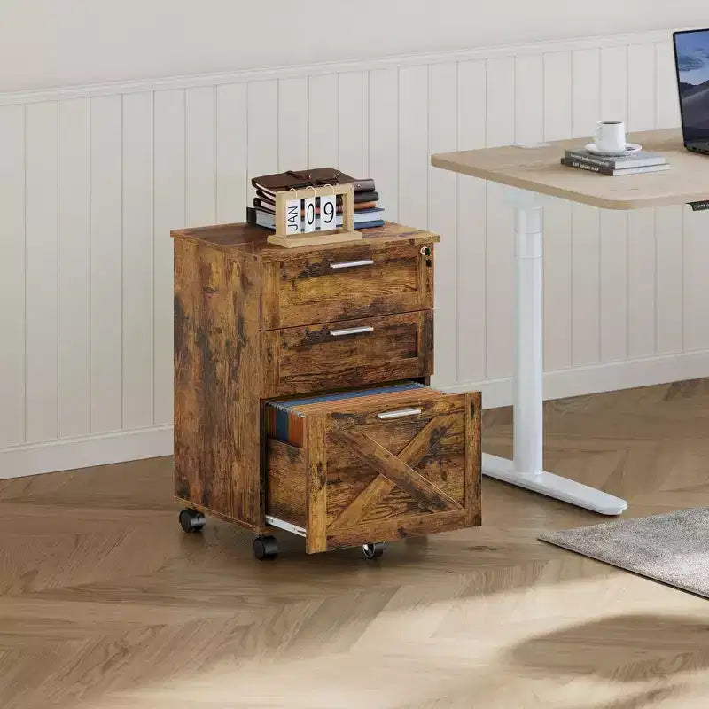 Classificatore a 3 cassetti con serratura, cassettiera mobile sottopiano per ufficio domestico, organizer in legno per documenti formato Letter/A4/Legal
