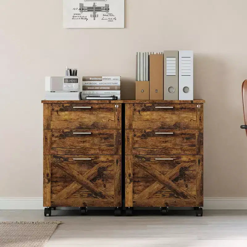 Classificatore a 3 cassetti con serratura, cassettiera mobile sottopiano per ufficio domestico, organizer in legno per documenti formato Letter/A4/Legal