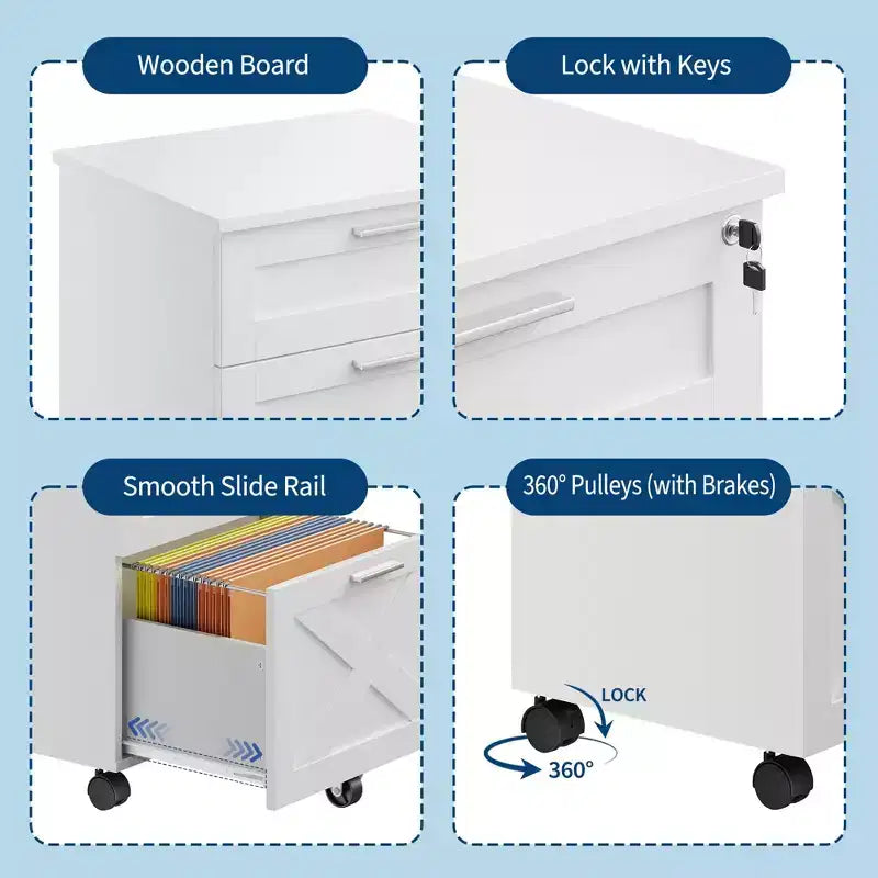 Classificatore a 3 cassetti con serratura, cassettiera mobile sottopiano per ufficio domestico, organizer in legno per documenti formato Letter/A4/Legal