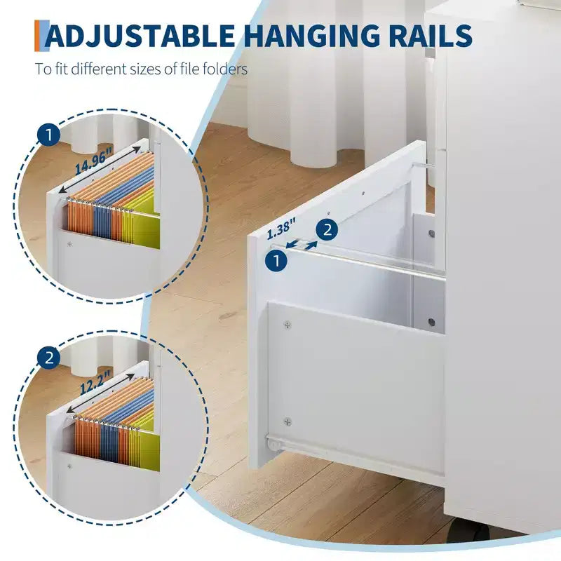 Classificatore a 3 cassetti con serratura, cassettiera mobile sottopiano per ufficio domestico, organizer in legno per documenti formato Letter/A4/Legal