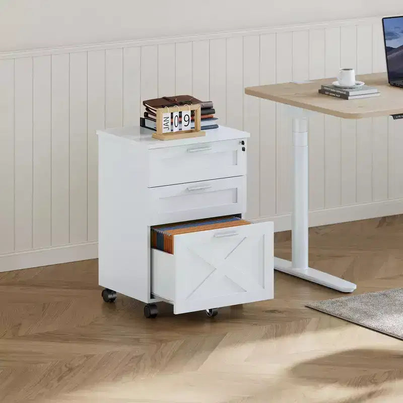 Classificatore a 3 cassetti con serratura, cassettiera mobile sottopiano per ufficio domestico, organizer in legno per documenti formato Letter/A4/Legal