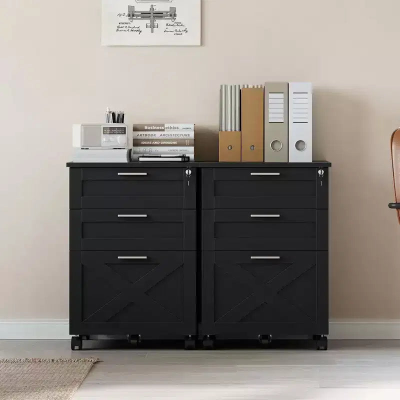 Classificatore a 3 cassetti con serratura, cassettiera mobile sottopiano per ufficio domestico, organizer in legno per documenti formato Letter/A4/Legal