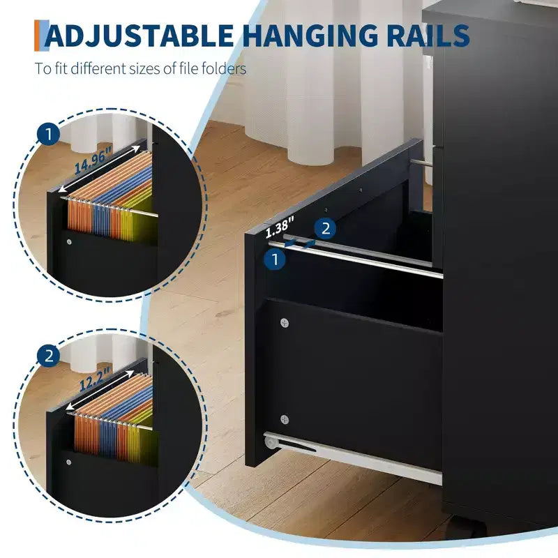 Classificatore a 3 cassetti con serratura, cassettiera mobile sottopiano per ufficio domestico, organizer in legno per documenti formato Letter/A4/Legal