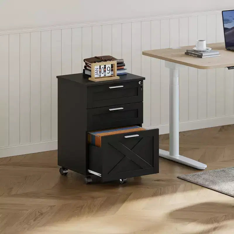 Classificatore a 3 cassetti con serratura, cassettiera mobile sottopiano per ufficio domestico, organizer in legno per documenti formato Letter/A4/Legal