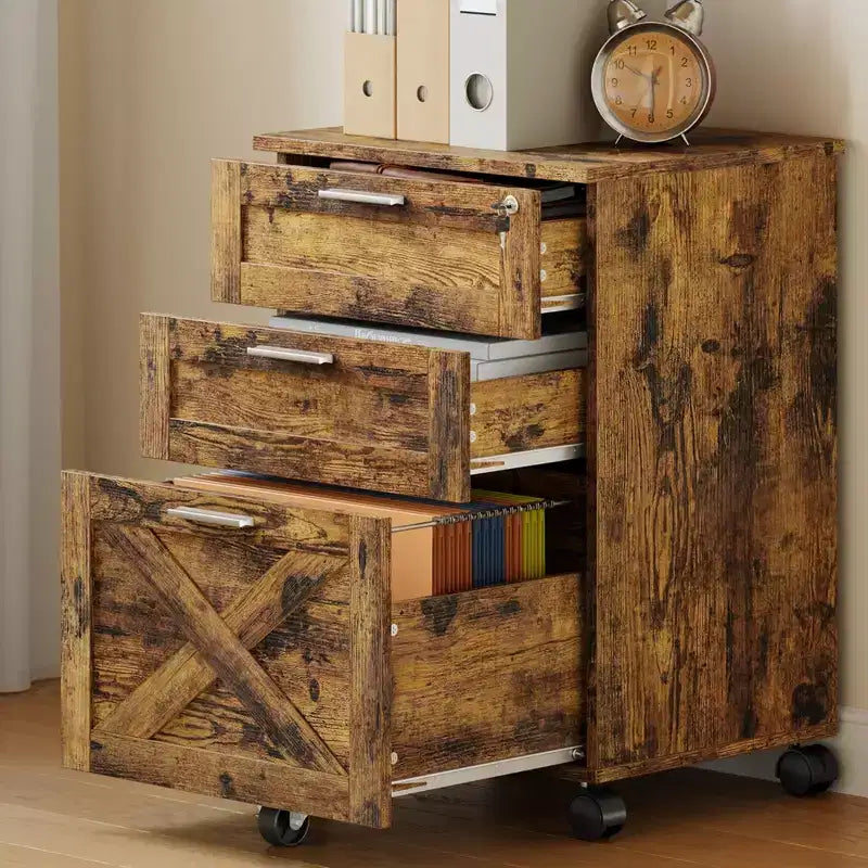 Classificatore a 3 cassetti con serratura, cassettiera mobile sottopiano per ufficio domestico, organizer in legno per documenti formato Letter/A4/Legal