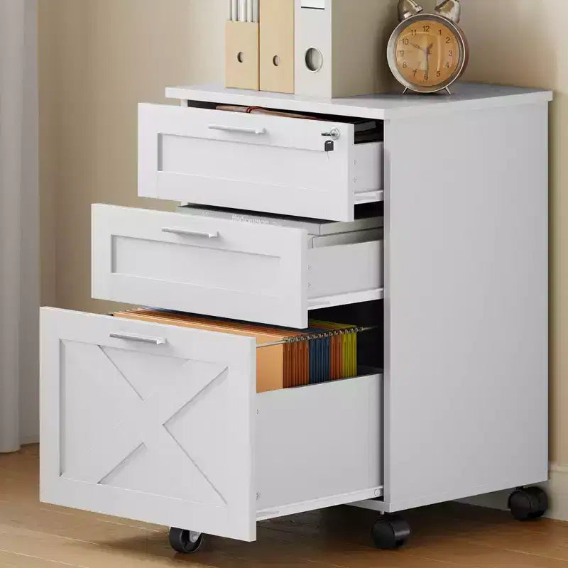 Classificatore a 3 cassetti con serratura, cassettiera mobile sottopiano per ufficio domestico, organizer in legno per documenti formato Letter/A4/Legal