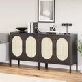 Rattan Storage Cabinet with Doors & Shelves, Wood Buffet Sideboard & Console for Living Room, Dining Room, Hallway (2pcs)