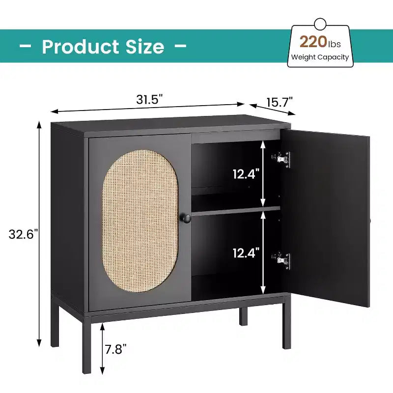 Mobile Contenitore in Rattan con Ante e Ripiani, Credenza e Consolle in Legno per Soggiorno, Sala da Pranico, Ingresso (2pz)