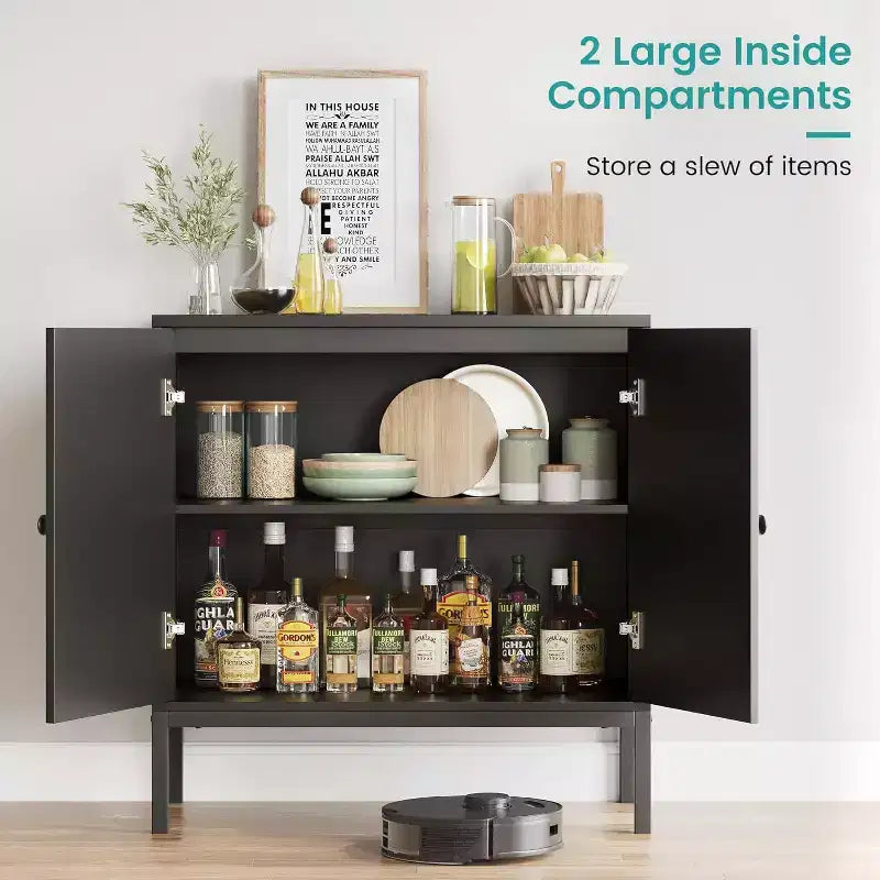 Mobile Contenitore in Rattan con Ante e Ripiani, Credenza e Consolle in Legno per Soggiorno, Sala da Pranico, Ingresso (2pz)