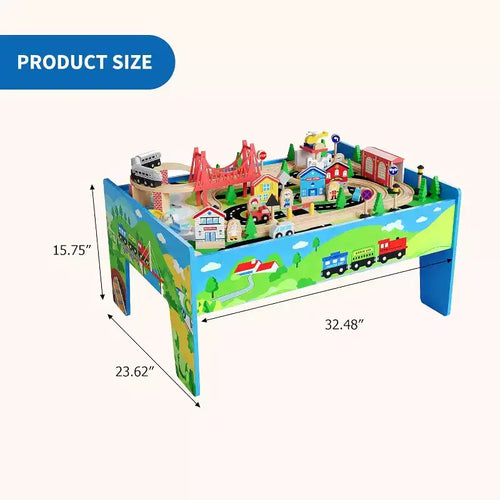 Tavolo da treno e scrivania 2-in-1, Playset attività per bambini in legno da 80 pezzi con binari, ferrovia, treno e accessori città, regalo per bambini e bambine