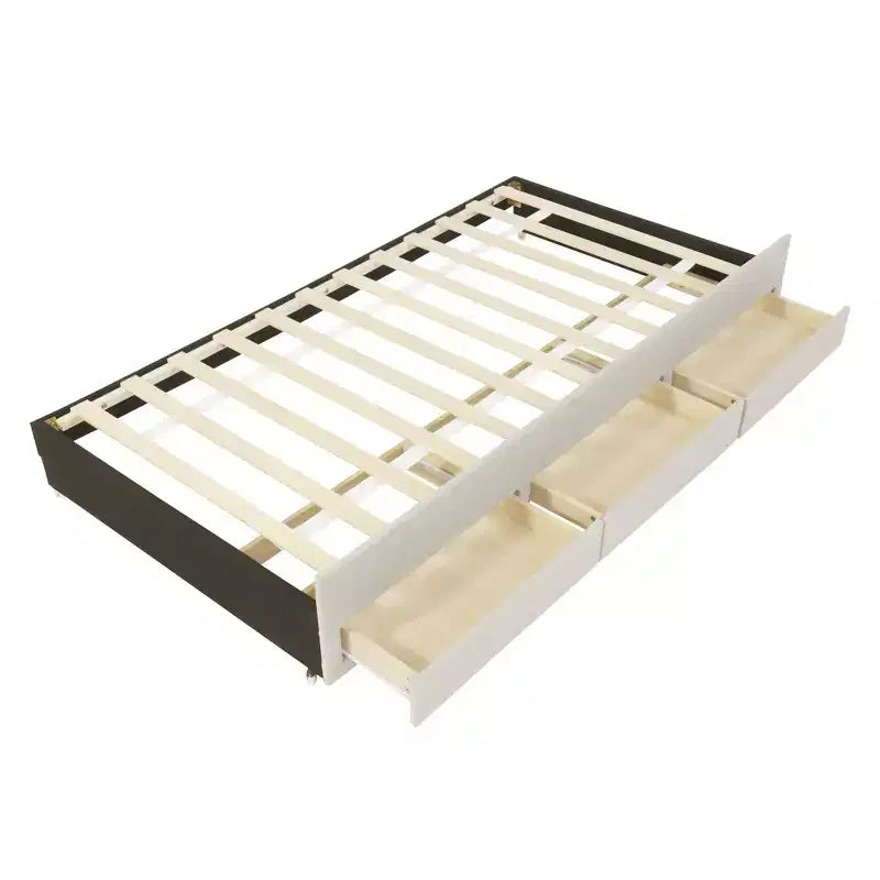 Letto a piattaforma imbottito Bellemave, una piazza e mezza, con letto estraibile e 3 cassetti portaoggetti, letto estraibile salvaspazio per piccole stanze