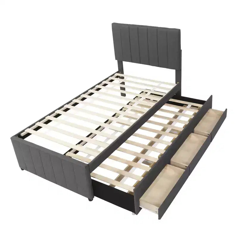 Letto a piattaforma imbottito Bellemave, una piazza e mezza, con letto estraibile e 3 cassetti portaoggetti, letto estraibile salvaspazio per piccole stanze