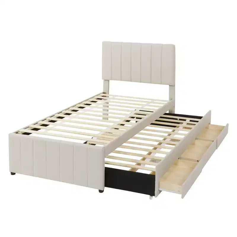 Letto a piattaforma imbottito Bellemave, una piazza e mezza, con letto estraibile e 3 cassetti portaoggetti, letto estraibile salvaspazio per piccole stanze