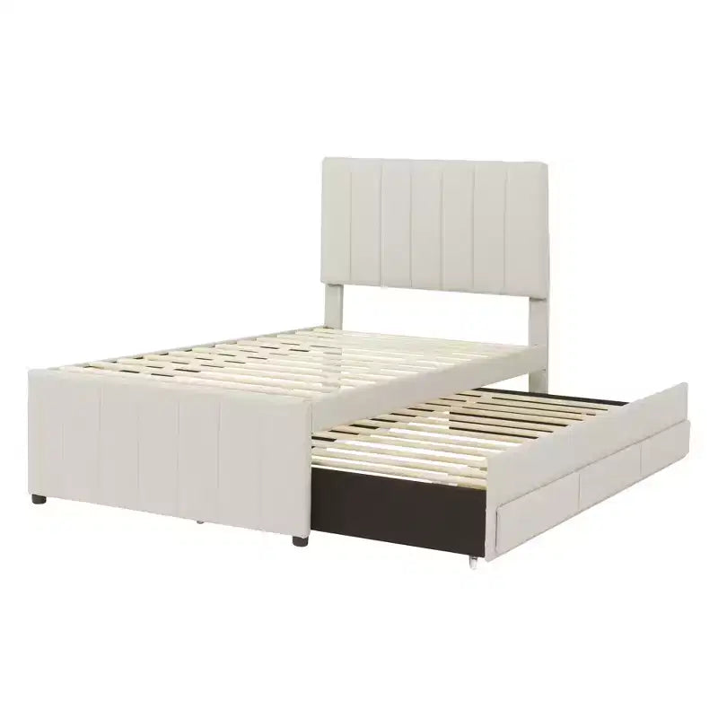 Letto a piattaforma imbottito Bellemave, una piazza e mezza, con letto estraibile e 3 cassetti portaoggetti, letto estraibile salvaspazio per piccole stanze