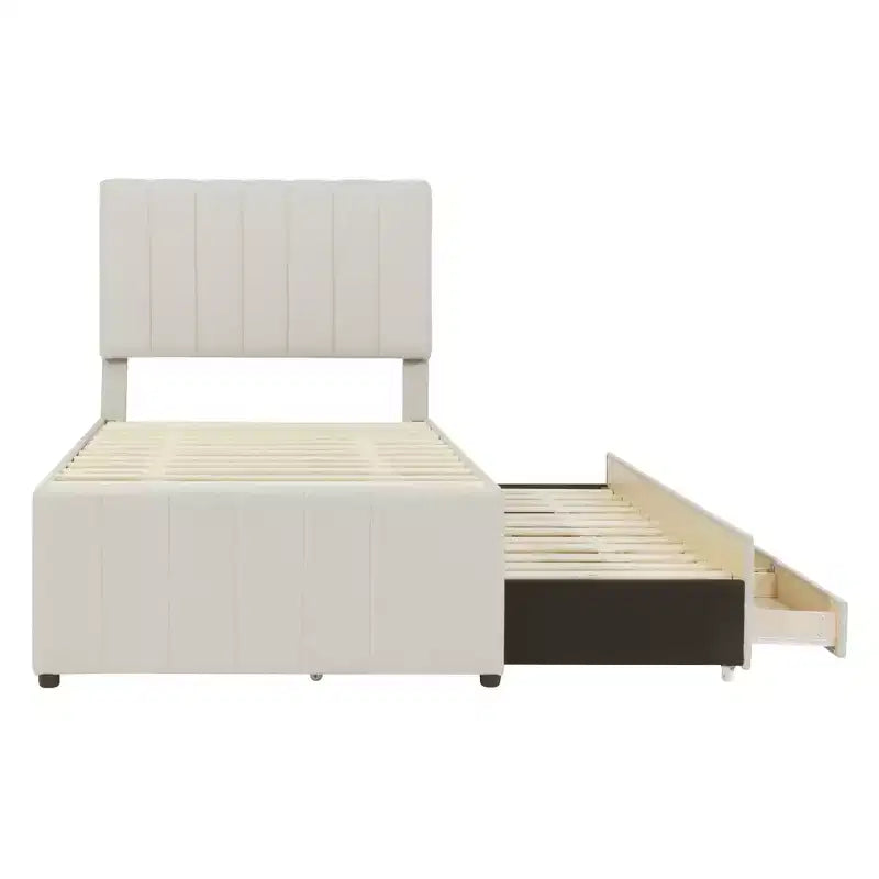 Letto a piattaforma imbottito Bellemave, una piazza e mezza, con letto estraibile e 3 cassetti portaoggetti, letto estraibile salvaspazio per piccole stanze