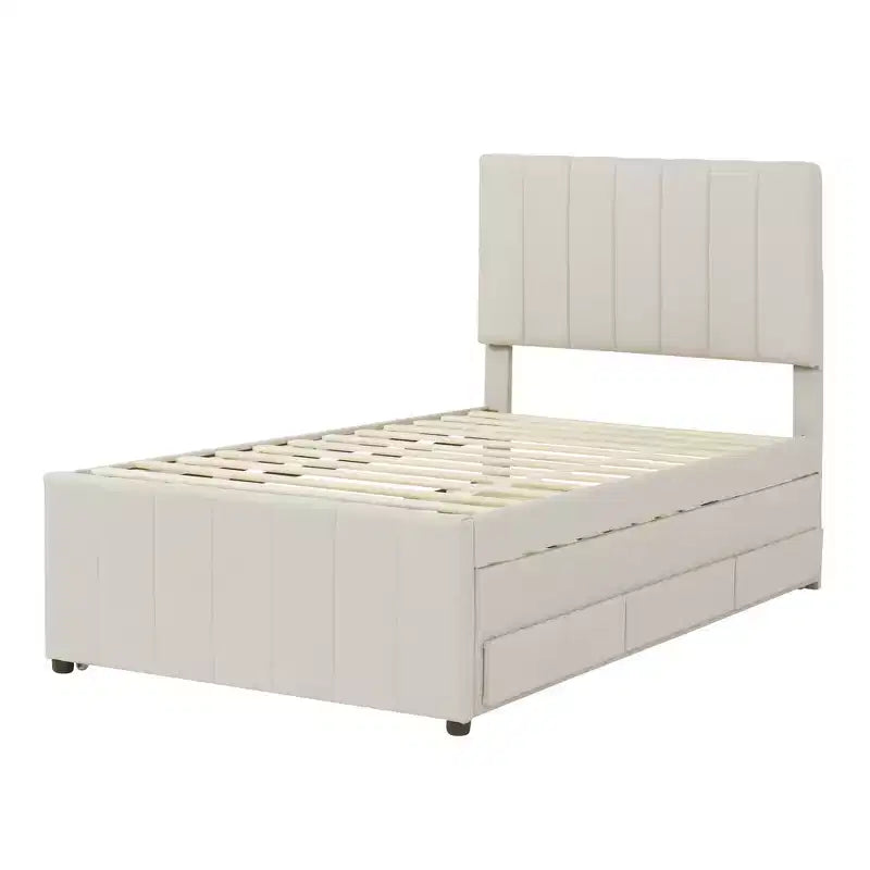 Letto a piattaforma imbottito Bellemave, una piazza e mezza, con letto estraibile e 3 cassetti portaoggetti, letto estraibile salvaspazio per piccole stanze