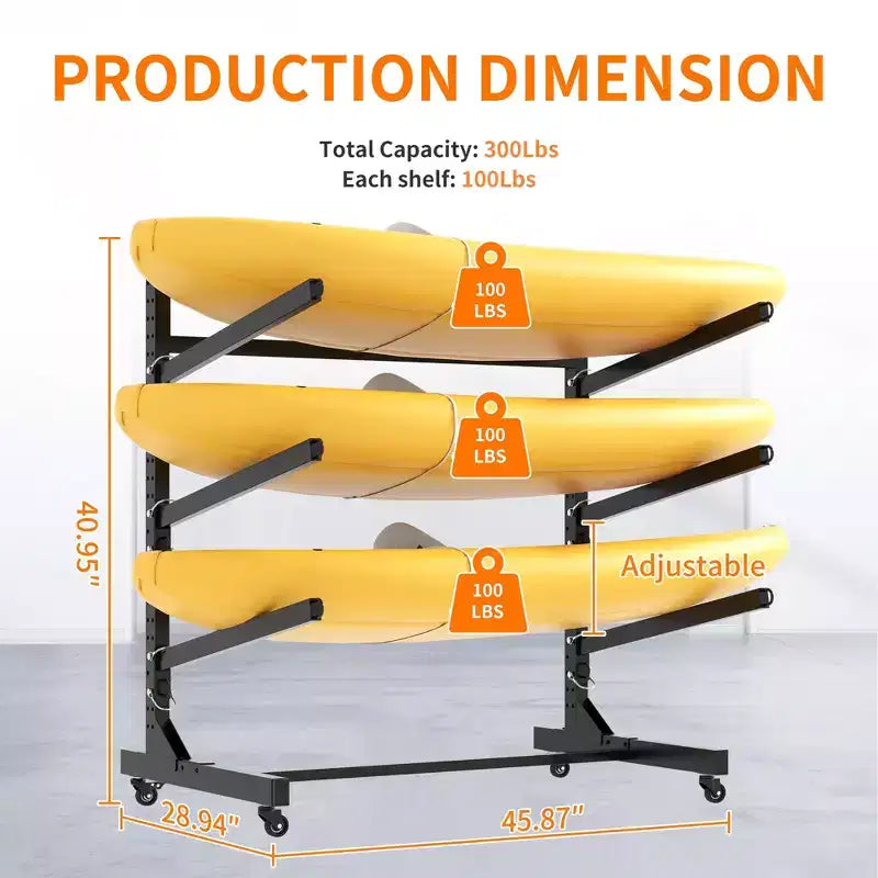 VIYET 41H Supporto autoportante per kayak, resistente e regolabile con ruote bloccabili, capacità 3 kayak/canoa/SUP/tavola da surf (nero)
