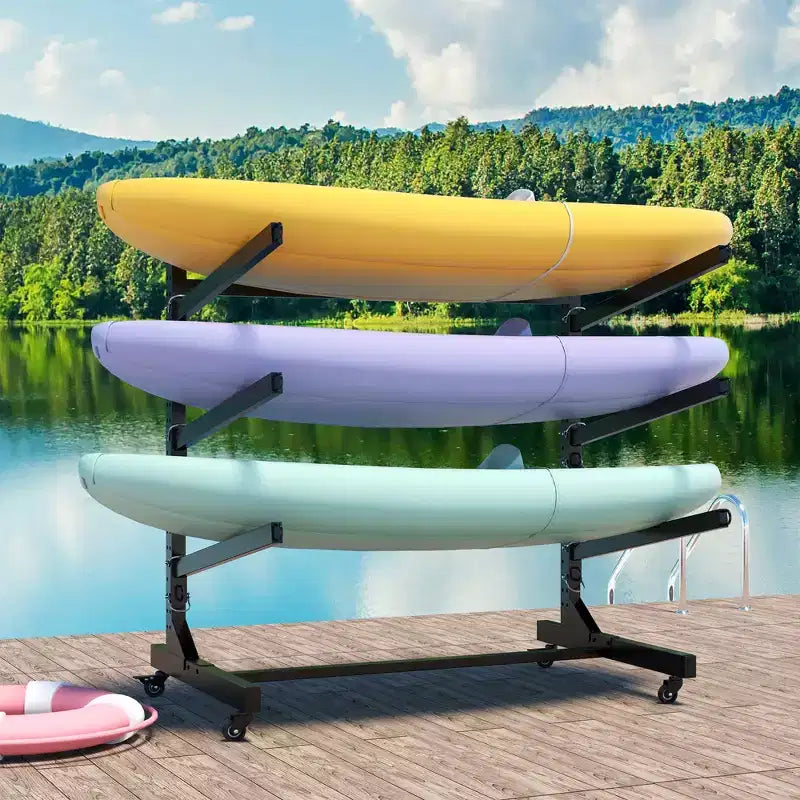 VIYET 41H Supporto autoportante per kayak, resistente e regolabile con ruote bloccabili, capacità 3 kayak/canoa/SUP/tavola da surf (nero)