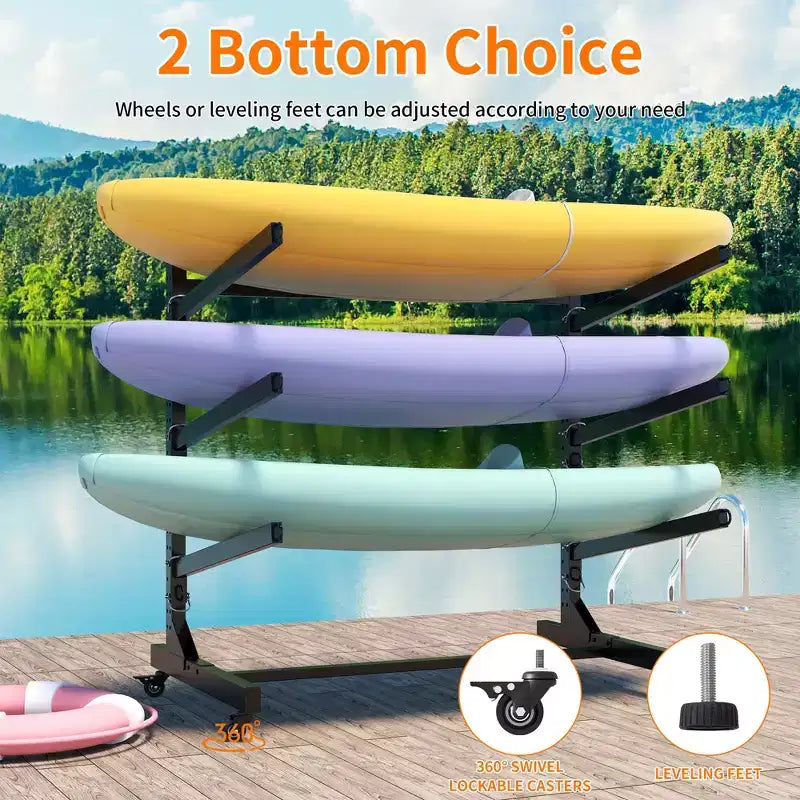 VIYET 41H Supporto autoportante per kayak, resistente e regolabile con ruote bloccabili, capacità 3 kayak/canoa/SUP/tavola da surf (nero)