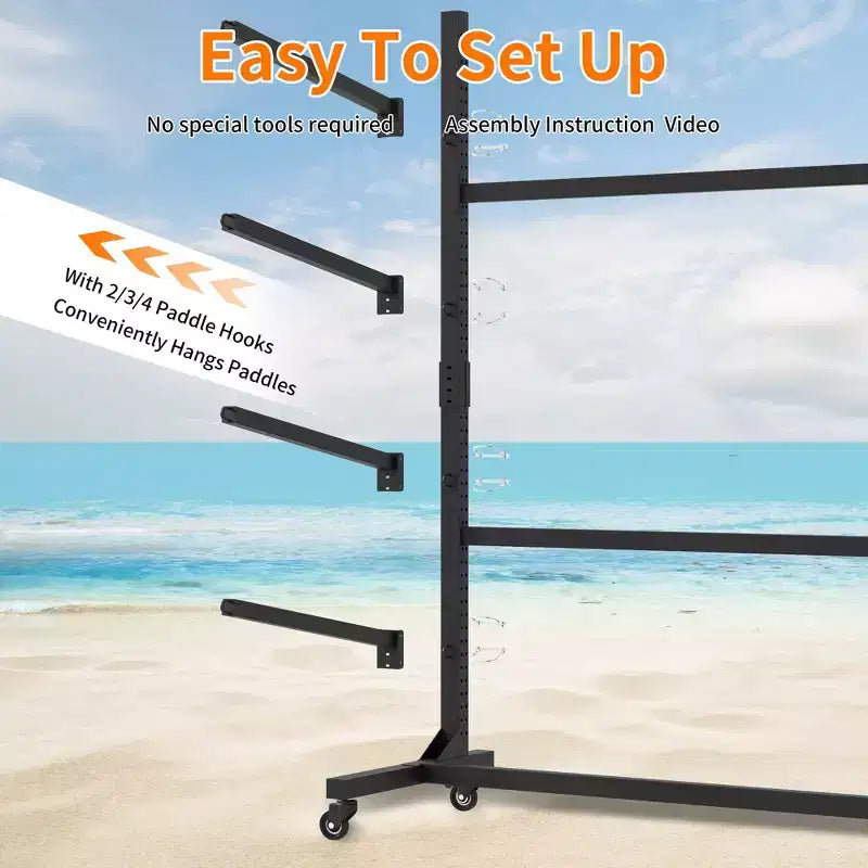 VIYET 41H Supporto autoportante per kayak, resistente e regolabile con ruote bloccabili, capacità 3 kayak/canoa/SUP/tavola da surf (nero)