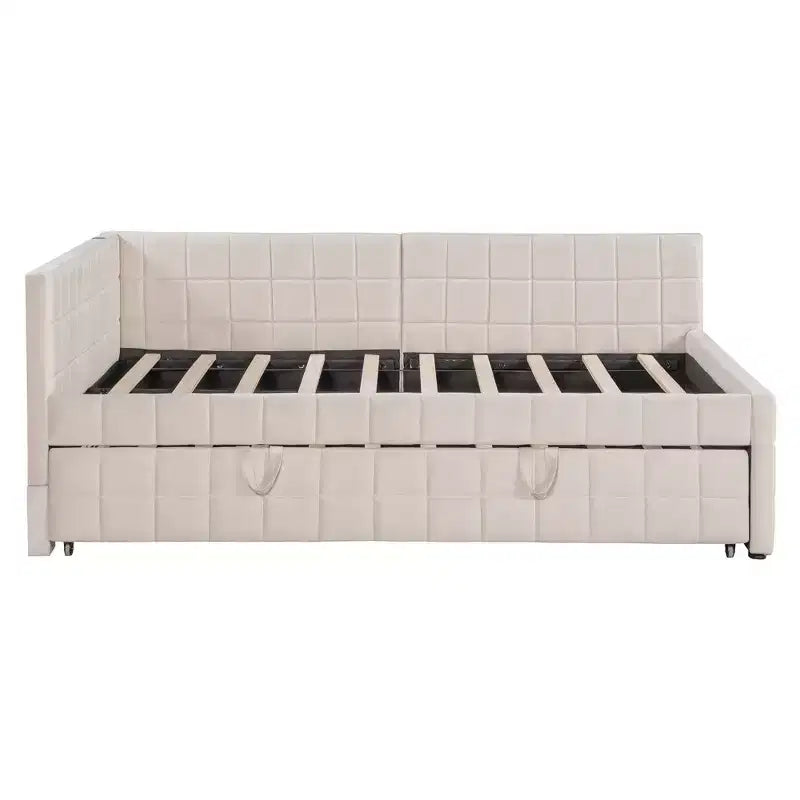 Divano letto angolare imbottito Luxystar Full Size con letto estraibile a scomparsa e porte USB