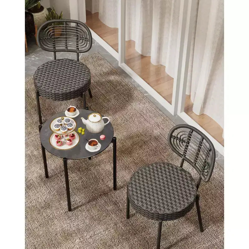 COZONY Set Bistro 3 Pezzi in Vimini per Patio, Set Mobili da Esterno con Sedie Rotonde in Rattan e Tavolino, Perfetto per Cortile, Giardino