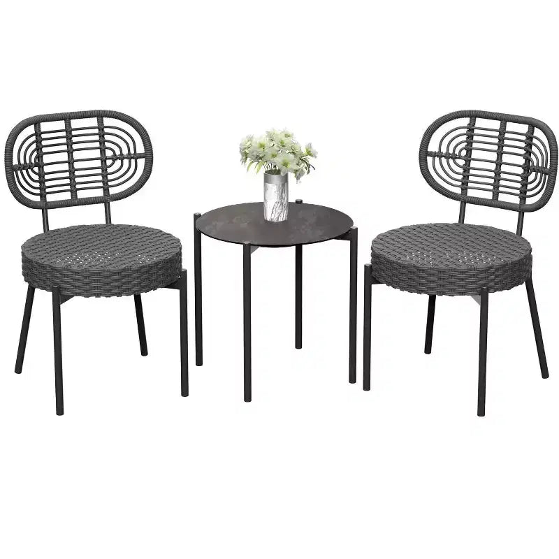 COZONY Set Bistro 3 Pezzi in Vimini per Patio, Set Mobili da Esterno con Sedie Rotonde in Rattan e Tavolino, Perfetto per Cortile, Giardino