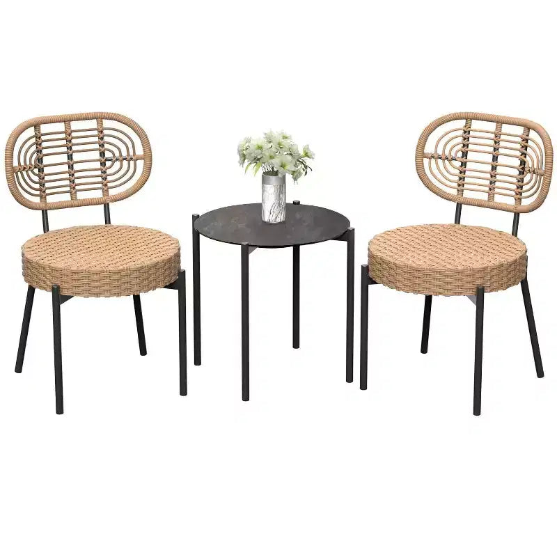 COZONY Set Bistro 3 Pezzi in Vimini per Patio, Set Mobili da Esterno con Sedie Rotonde in Rattan e Tavolino, Perfetto per Cortile, Giardino