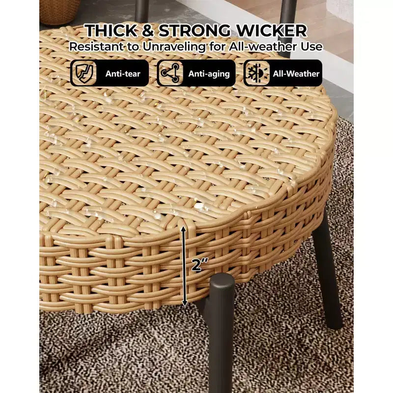 COZONY Set Bistro 3 Pezzi in Vimini per Patio, Set Mobili da Esterno con Sedie Rotonde in Rattan e Tavolino, Perfetto per Cortile, Giardino