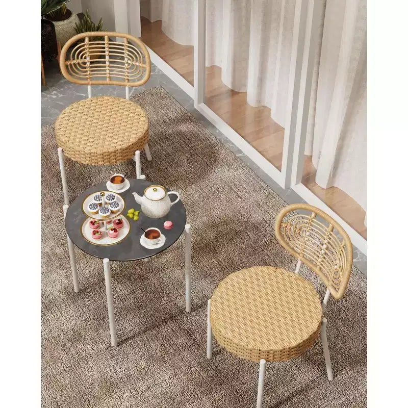 COZONY Set Bistro 3 Pezzi in Vimini per Patio, Set Mobili da Esterno con Sedie Rotonde in Rattan e Tavolino, Perfetto per Cortile, Giardino