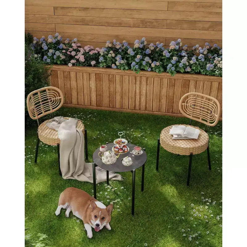 COZONY 3-Piece Wicker Patio Bistro Set, Outdoor Furniture Set with Round Rattan Chairs & Coffee Table, Perfect for Yard, Garden