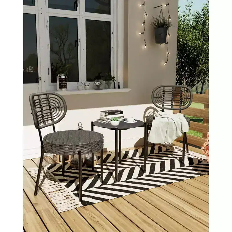 COZONY Set Bistro 3 Pezzi in Vimini per Patio, Set Mobili da Esterno con Sedie Rotonde in Rattan e Tavolino, Perfetto per Cortile, Giardino