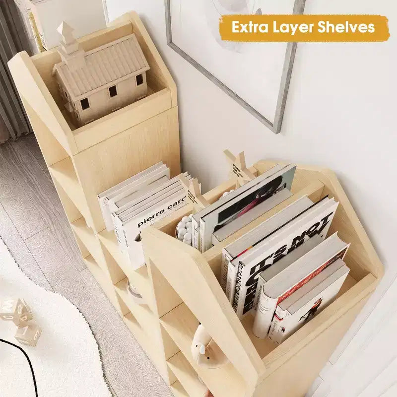 COZONY Libreria per Bambini con 8 Scomparti, Organizer Porta Giocattoli in Legno, con Design a Tetto per Sala Giochi Cameretta