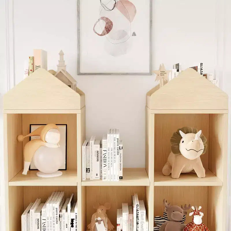 COZONY Libreria per Bambini con 8 Scomparti, Organizer Porta Giocattoli in Legno, con Design a Tetto per Sala Giochi Cameretta