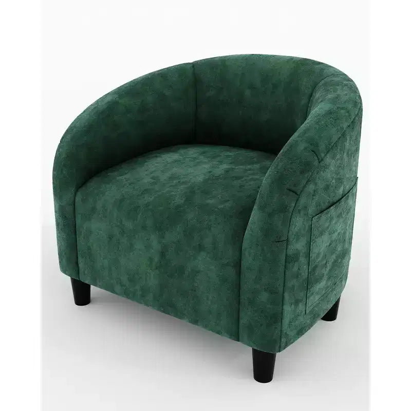 Velvet Accent Chair with U-Shaped Back, Comfy Barrel Armchair for Living Room, Bedroom or Study  Retro Green