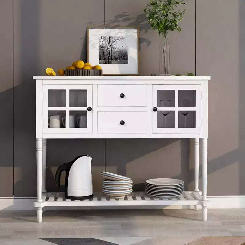 Consolle in stile rustico con legno e vetro, credenza buffet con cassetti e ripiano per soggiorno, corridoio, ingresso