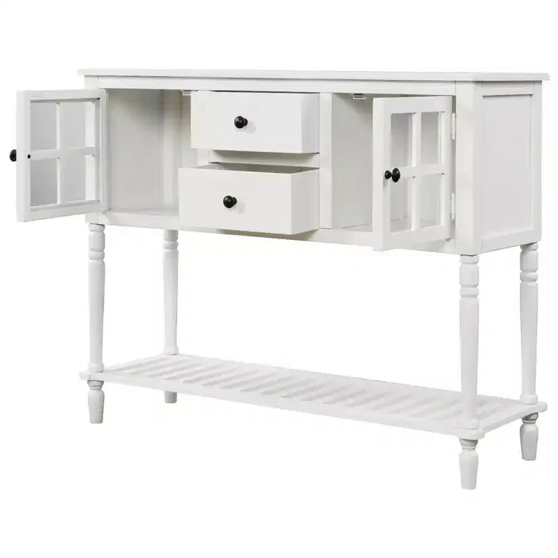 Consolle in stile rustico con legno e vetro, credenza buffet con cassetti e ripiano per soggiorno, corridoio, ingresso