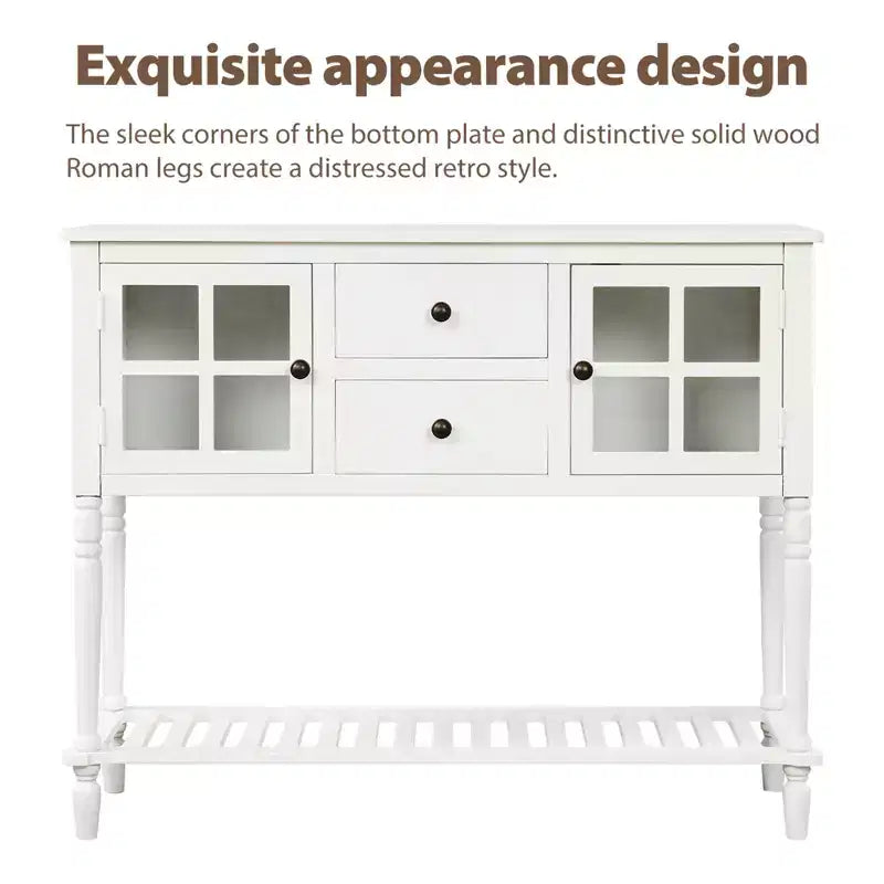 Consolle in stile rustico con legno e vetro, credenza buffet con cassetti e ripiano per soggiorno, corridoio, ingresso