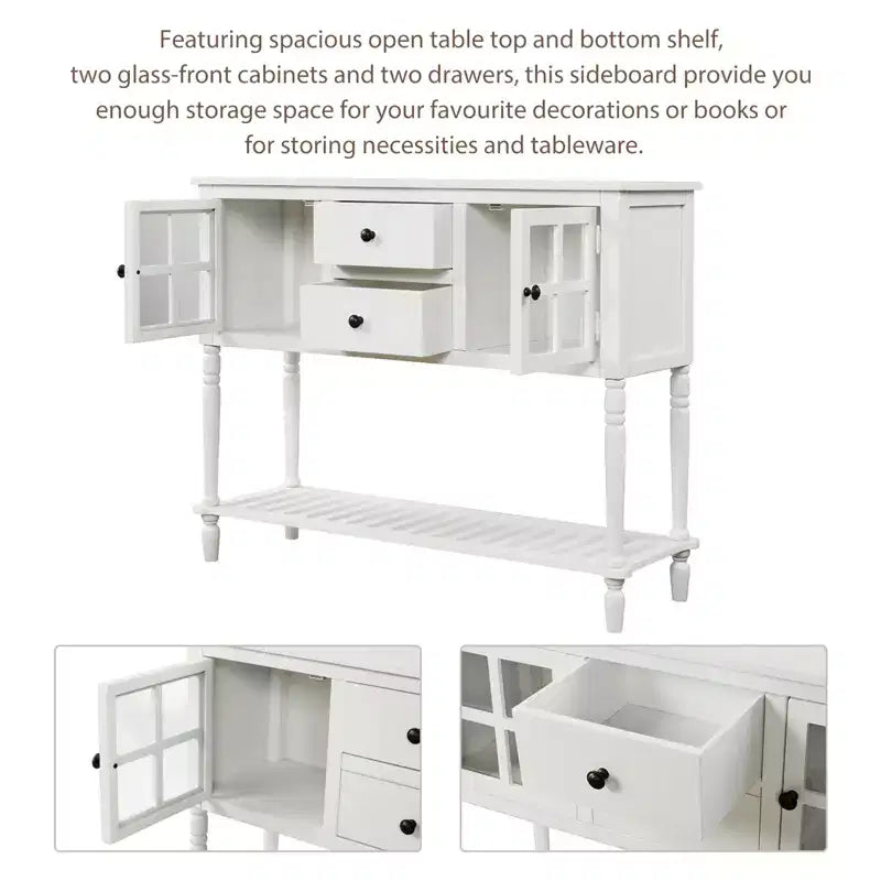 Consolle in stile rustico con legno e vetro, credenza buffet con cassetti e ripiano per soggiorno, corridoio, ingresso
