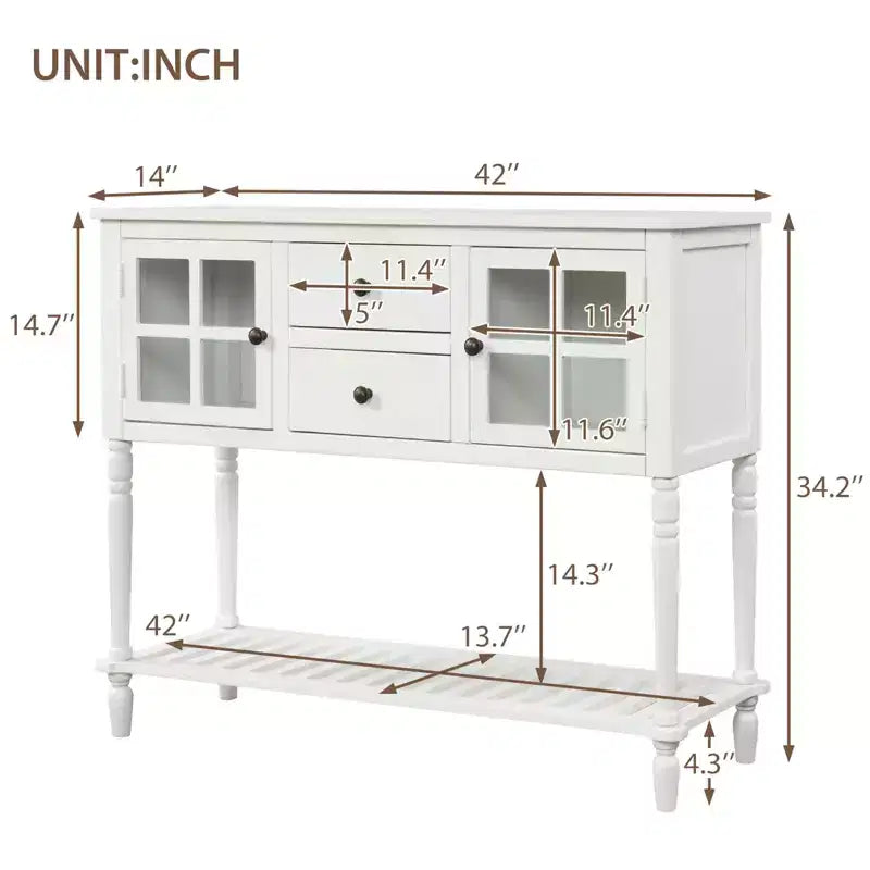 Consolle in stile rustico con legno e vetro, credenza buffet con cassetti e ripiano per soggiorno, corridoio, ingresso