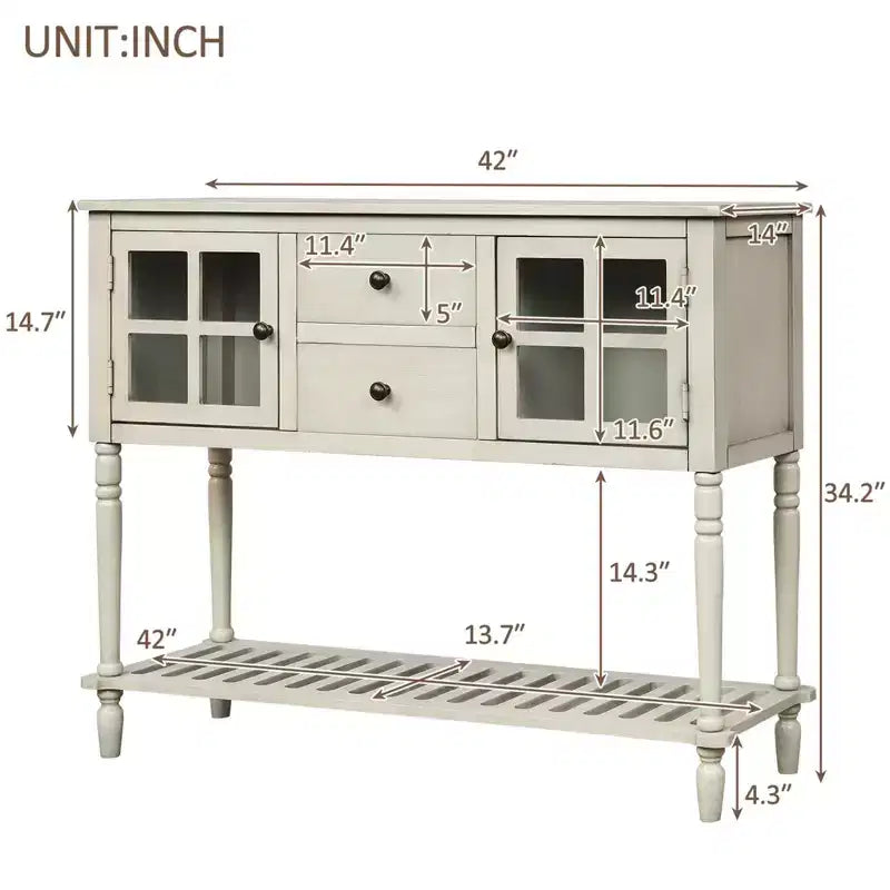 Consolle in stile rustico con legno e vetro, credenza buffet con cassetti e ripiano per soggiorno, corridoio, ingresso