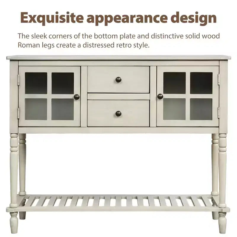 Consolle in stile rustico con legno e vetro, credenza buffet con cassetti e ripiano per soggiorno, corridoio, ingresso