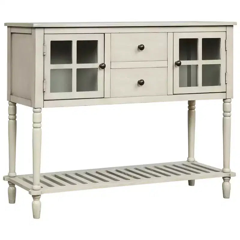 Consolle in stile rustico con legno e vetro, credenza buffet con cassetti e ripiano per soggiorno, corridoio, ingresso