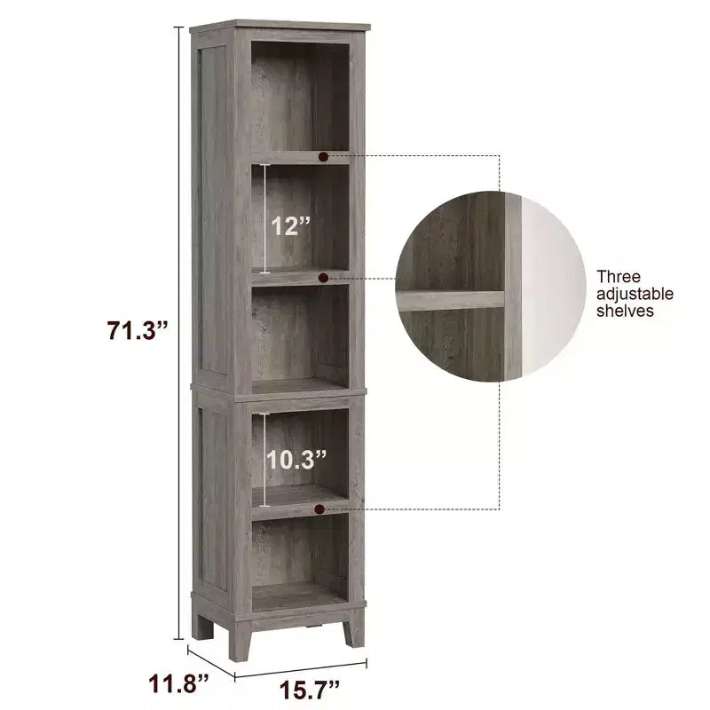 COZONY 70 Libreria stretta a 5 ripiani, scaffale alto e sottile in legno con ripiani aperti per soggiorno e ufficio